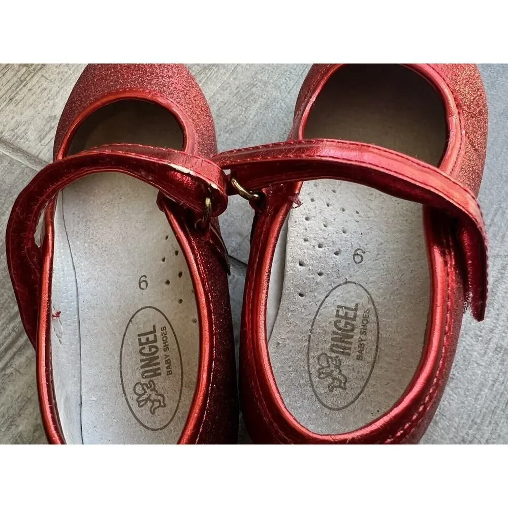 Angel Girls Glitter Mary Jane Red Leather Lining Dorothy Ruby Slippers Holiday 9